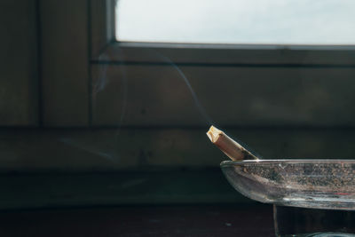 Close-up of marijuana joint in ashtray