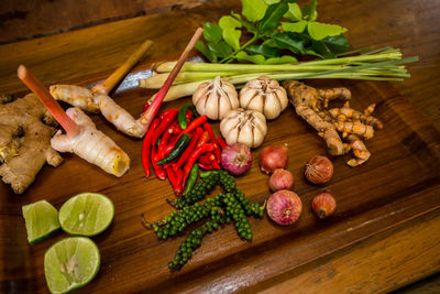 Fruits and vegetables on cutting board