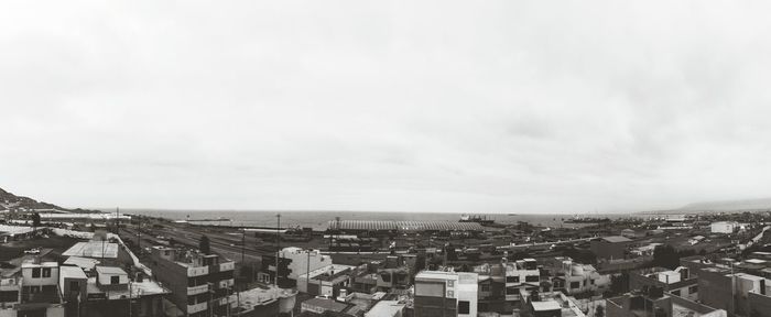 High angle shot of townscape against sky