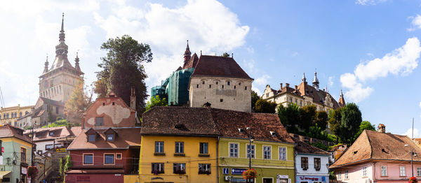 Panoramic view of buildings in city against sky