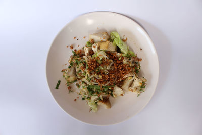 Directly above shot of salad in bowl on table