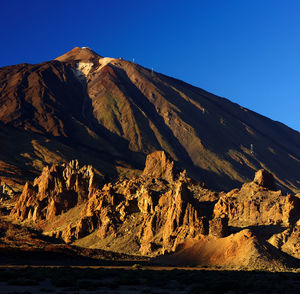 Scenic view of rocky mountains at el teide national park against clear sky