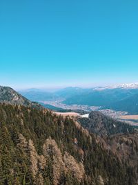 High angle view of landscape against clear blue sky