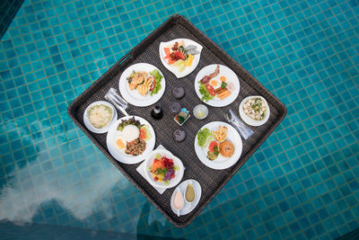 High angle view of sushi in plate