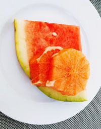 High angle view of fruits in plate