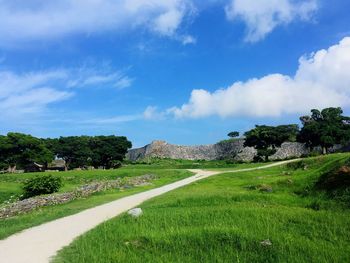 Scenic view of green landscape against sky