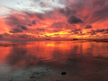 Scenic view of sea against dramatic sky