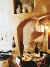 View of food on table against wall