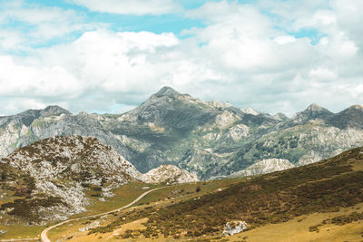 Scenic view of snowcapped mountains against sky