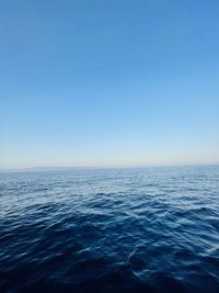 Scenic view of sea against clear blue sky