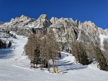 Scenic view of snowcapped mountains against clear sky