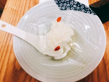 Close-up of ice cream in bowl on table