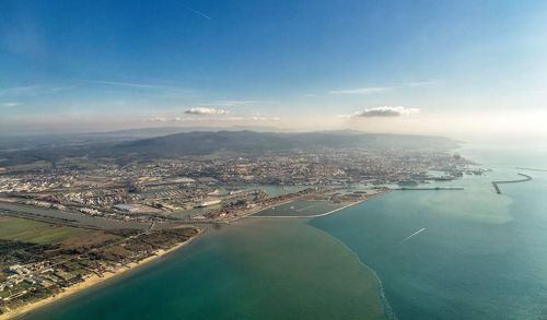 High angle view of cityscape against sky at night