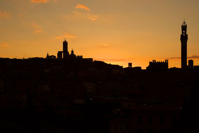 Low angle view of silhouette buildings against sky during sunset