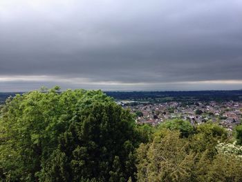 High angle view of landscape against cloudy sky