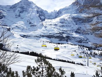 Scenic view of snowcapped mountains during winter