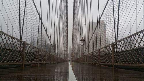 Bridge over river against sky in city