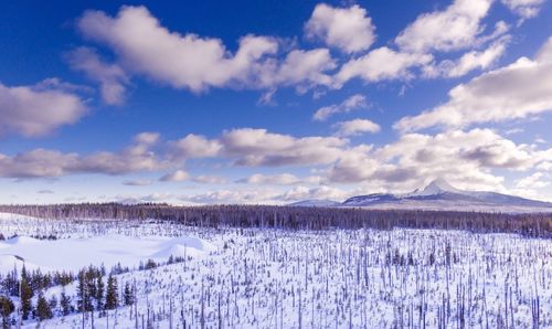 Panoramic view of landscape against sky during winter