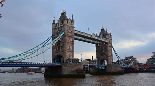 Bridge over river with city in background