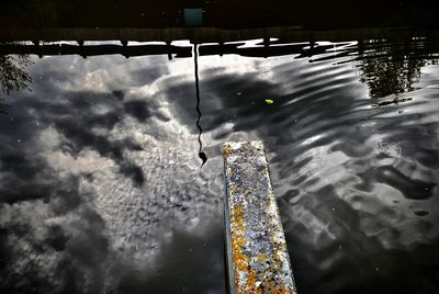 Reflection of clouds in puddle
