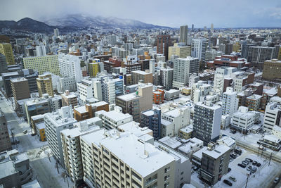 High angle view of buildings in city