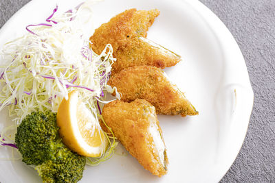 High angle view of food in plate