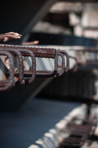 Close-up of rope tied to railing