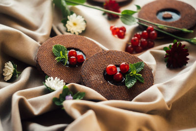 High angle view of fruits on table