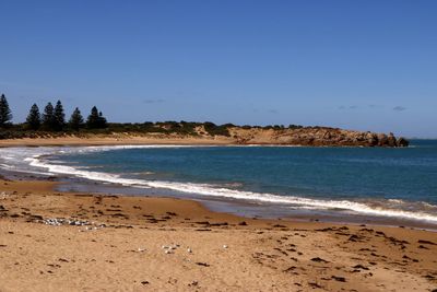 Scenic view of beach against clear sky