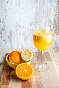 Orange juice on table