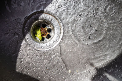 High angle view of wet sink