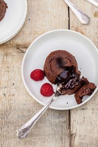 High angle view of dessert in bowl on table