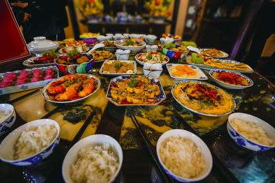 High angle view of food on table