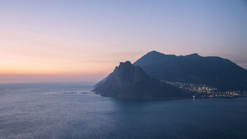 Scenic view of sea against clear sky during sunset