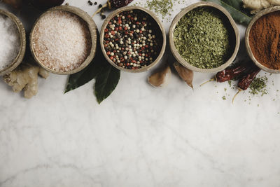 High angle view of vegetables on table