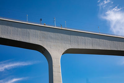 Low angle view of bridge against blue sky