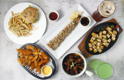 High angle view of food on table