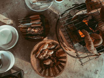 High angle view of food on table