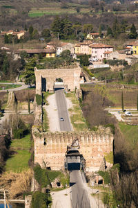 High angle view of buildings in city