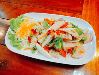 High angle view of meal served on table