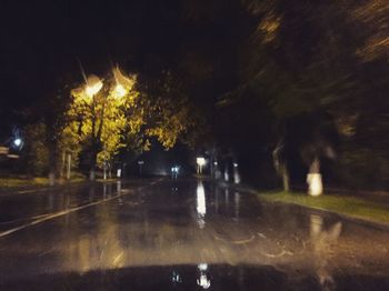 Road along trees at night