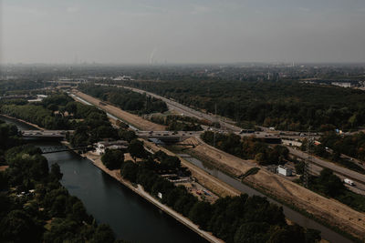 High angle view from gasometer on rhein-herne-canal, oberhausen