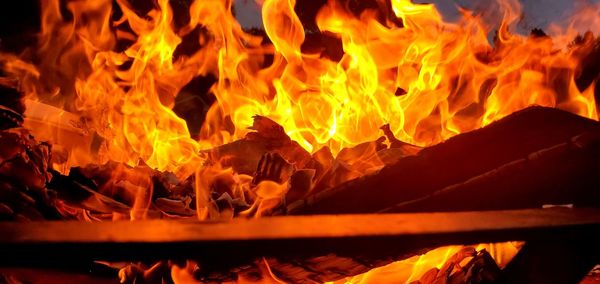 Close-up of fire in the dark