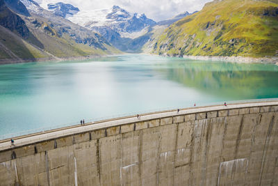 High angle view of dam by river