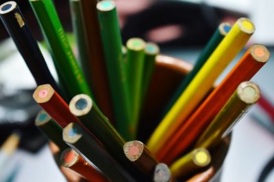 High angle view of multi colored pencils