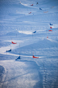 High angle view of people on ski slope