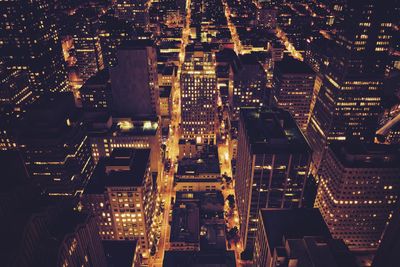 Aerial view of city at night