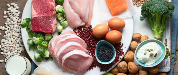 High angle view of food on table