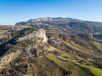 High angle view of landscape against clear sky