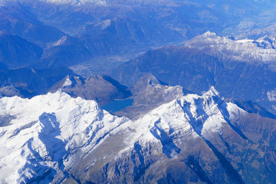 High angle view of snowcapped mountains